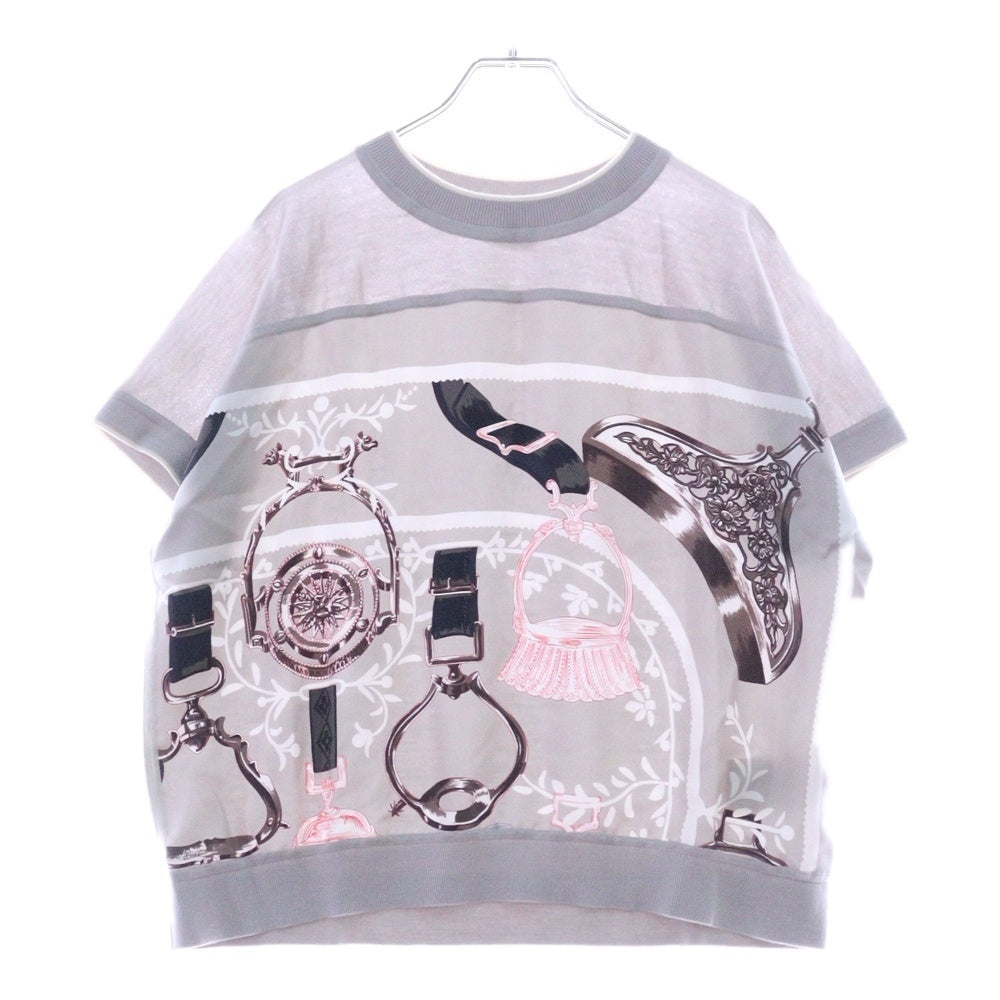 HERMES(エルメス) ツイルレーヌ 鐙 シルクショートスリーブニット 半袖Tシャツ レディース グレー