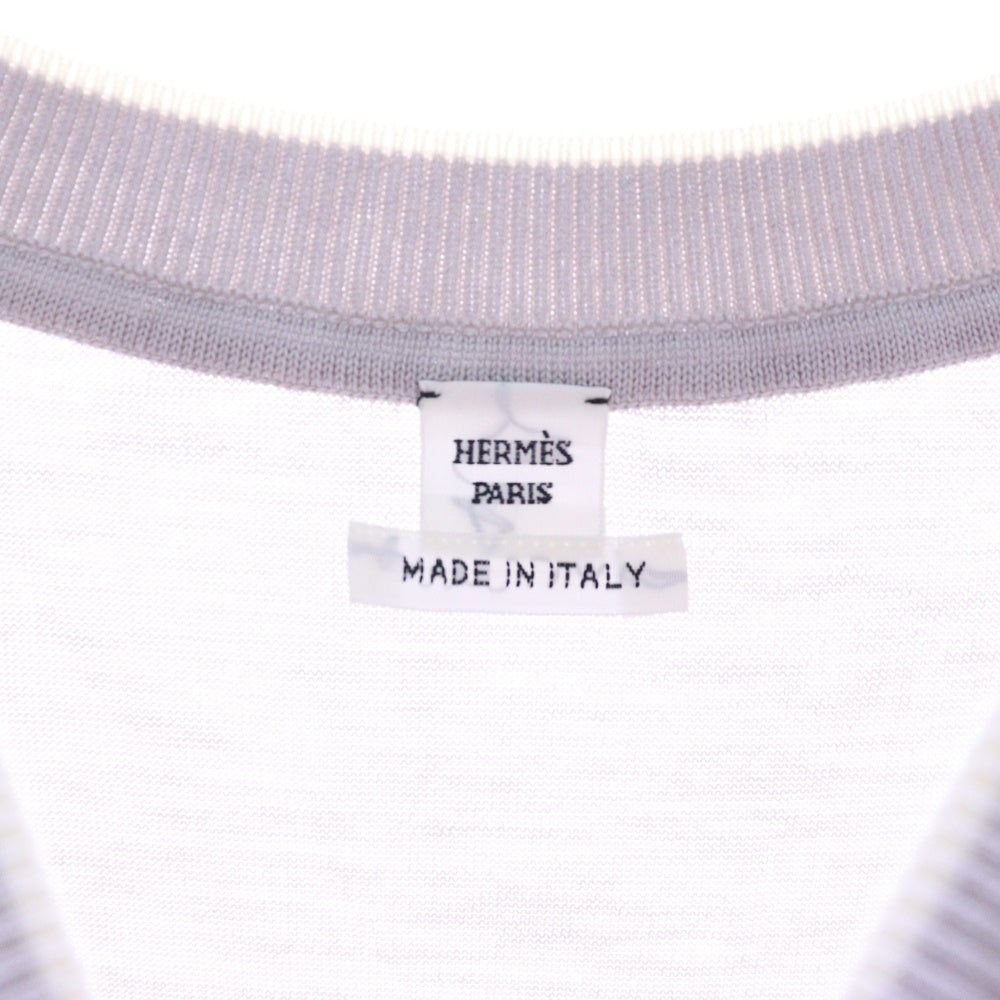 HERMES(エルメス) ツイルレーヌ 鐙 シルクショートスリーブニット 半袖Tシャツ レディース グレー