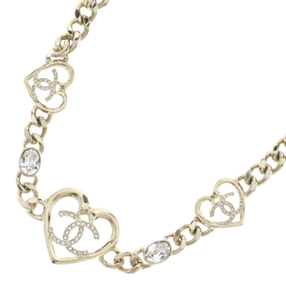 CHANEL(シャネル) ココマーク ラインストーン ハートネックレス チョーカー ゴールド チェーン GP C23C