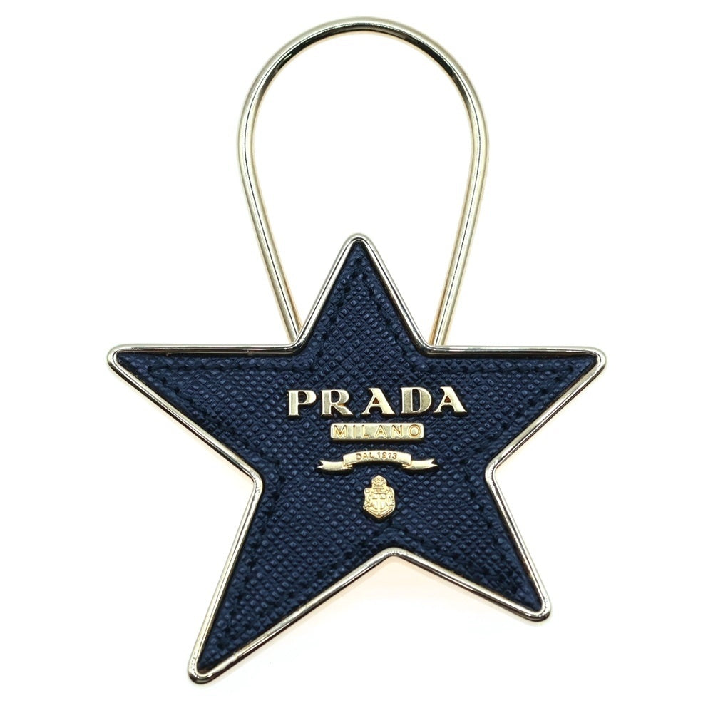PRADA(プラダ) サフィアーノ キーリング 黒×ゴールド GP スターモチーフ 1PP049