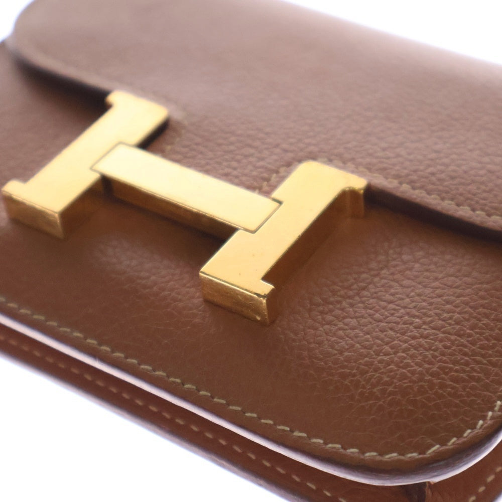 HERMES(エルメス) Hロゴ コンスタンススリム エバーカラー コインケース付 レザーコンパクトウォレット 二つ折り財布 ブラウン