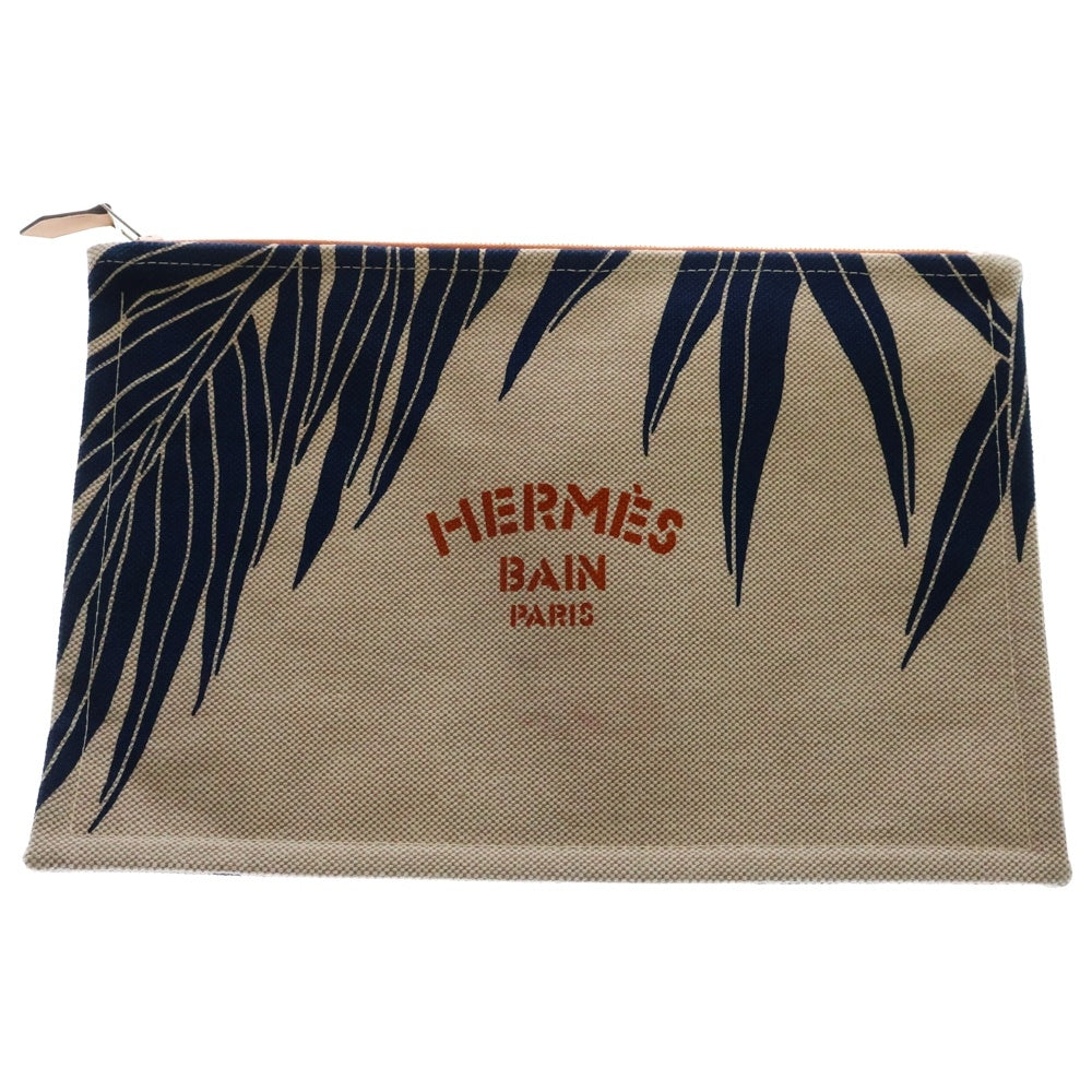 HERMES(エルメス) ポーチ ジン&レオ マリン コライユ コットン レオパード クラッチバッグ セカンドバッグ フラットポーチ ベージュ