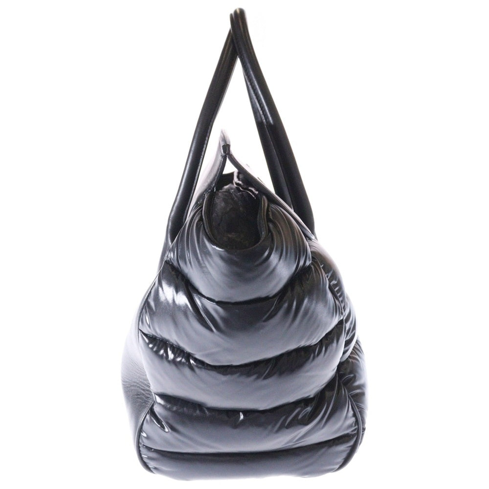 MONCLER(モンクレール) ロゴ 2WAYトートバッグ ショルダーバッグ ハンドバッグ ブラック レザー×ナイロン シルバー金具