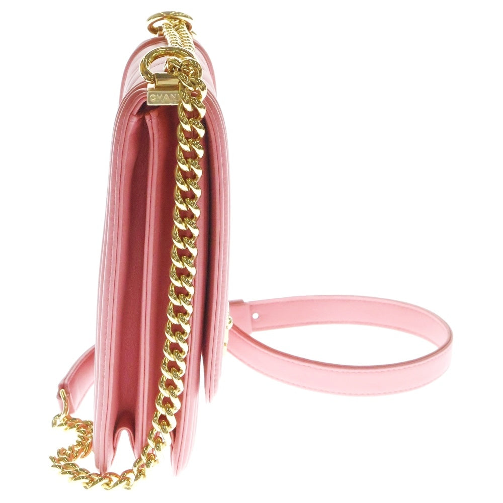 CHANEL(シャネル) ボーイシャネル シェブロン Vステッチ ラムスキン ゴールド金具 ショルダーバッグ ピンク レディース