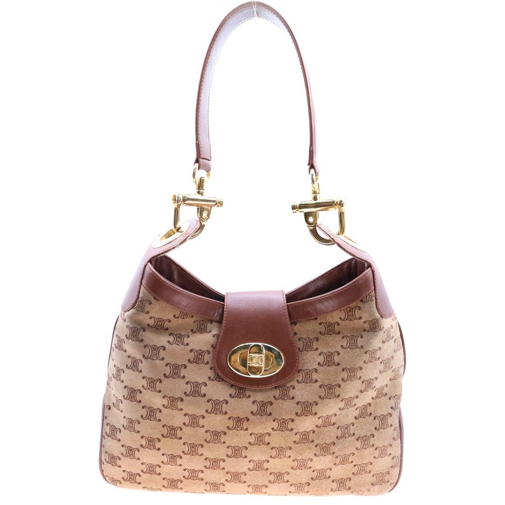 CELINE(セリーヌ) マカダム トリオンフ ワンショルダーバッグ ハンドバッグ ベージュ×ブラウン ゴールド金具 レザー×スエード