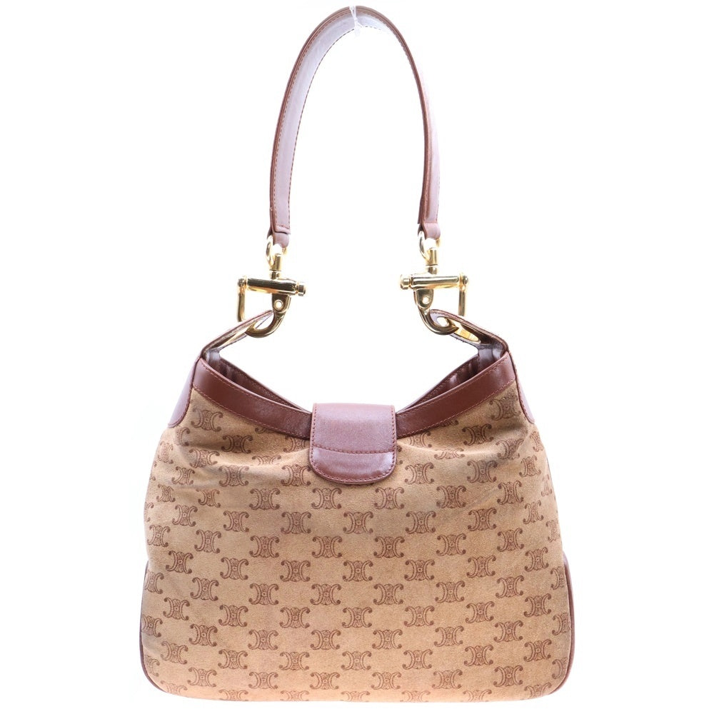 CELINE(セリーヌ) マカダム トリオンフ ワンショルダーバッグ ハンドバッグ ベージュ×ブラウン ゴールド金具 レザー×スエード