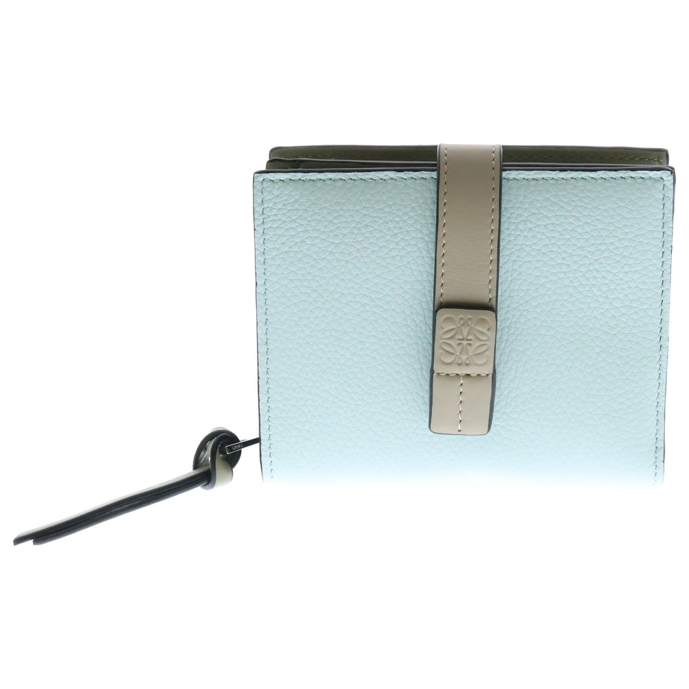 LOEWE(ロエベ) ソフトグレインカーフ コンパクトジップウォレット 三つ折り財布 ライトブルー シルバー金具 レザー