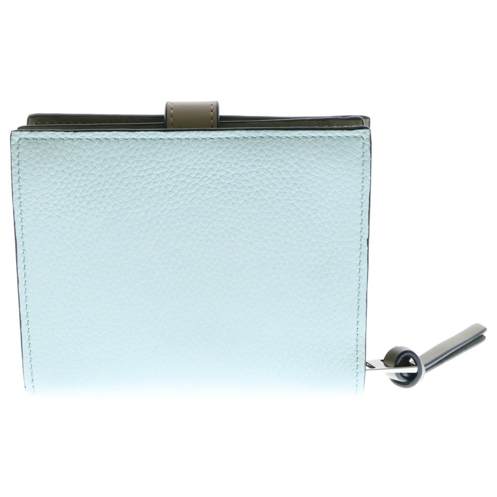 LOEWE(ロエベ) ソフトグレインカーフ コンパクトジップウォレット 三つ折り財布 ライトブルー シルバー金具 レザー