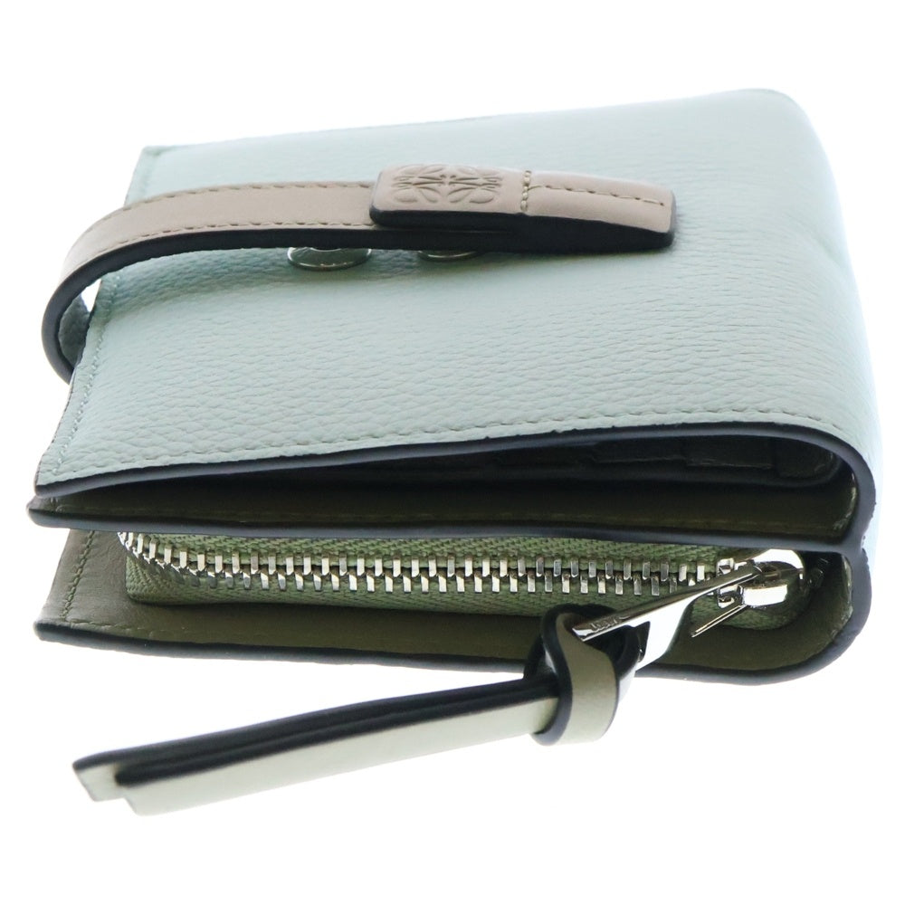 LOEWE(ロエベ) ソフトグレインカーフ コンパクトジップウォレット 三つ折り財布 ライトブルー シルバー金具 レザー