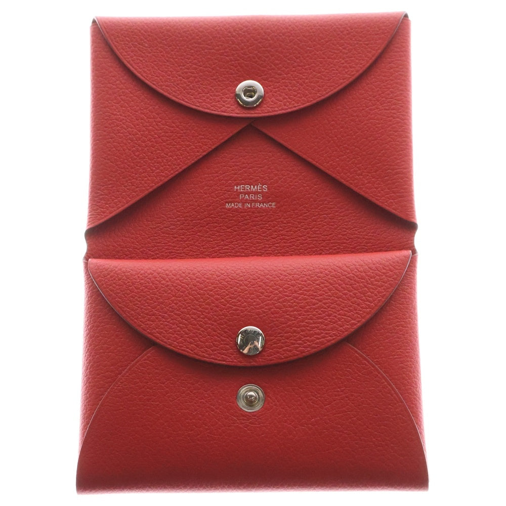 HERMES(エルメス) カルヴィデュオ シェーブル コインケース 財布 小物入れ レッド シルバー金具 レザー W刻印