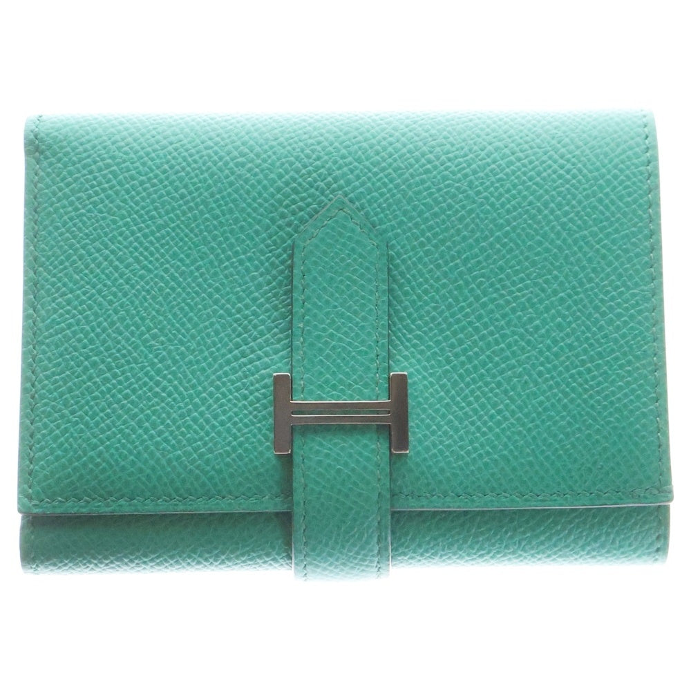 HERMES(エルメス) ベアンコンビネ ヴェールジェイド エプソン コンパクトウォレット 三つ折り財布 カードケース グリーン シルバー金具 レザー Z刻印