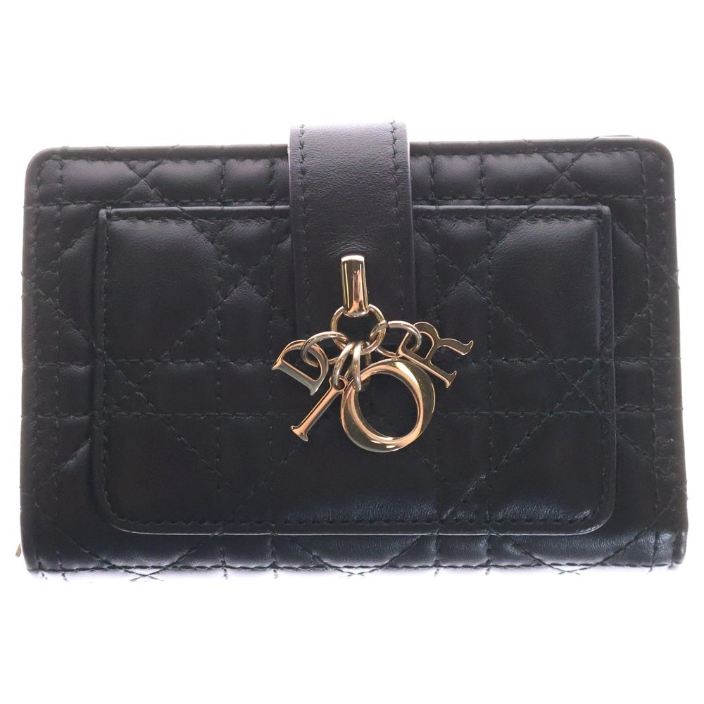 Christian Dior(クリスチャンディオール) My Dittany 二つ折り財布 コンパクトウォレット コインケース カードケース ブラック ゴールド金具 ラムスキン