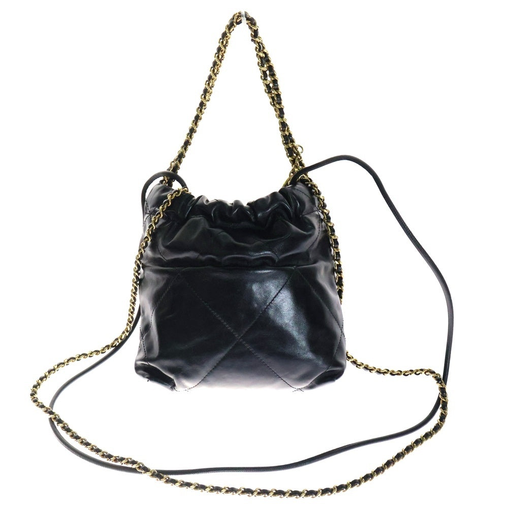 CHANEL(シャネル) シャネル22 ミニ ショルダーバッグ チェーンバッグ ブラック ゴールド金具 シャイニーカーフスキン プレートシリアル