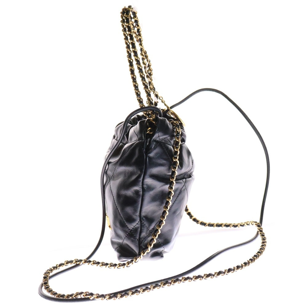 CHANEL(シャネル) シャネル22 ミニ ショルダーバッグ チェーンバッグ ブラック ゴールド金具 シャイニーカーフスキン プレートシリアル