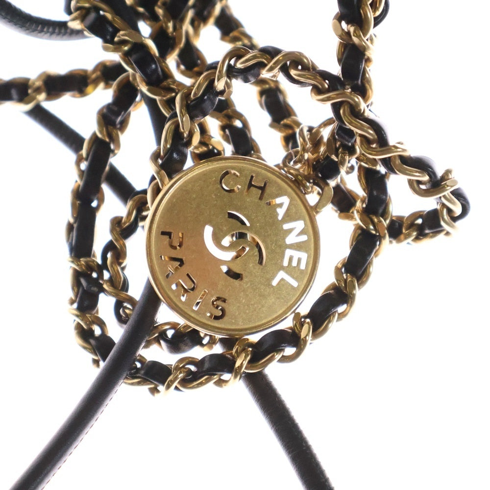 CHANEL(シャネル) シャネル22 ミニ ショルダーバッグ チェーンバッグ ブラック ゴールド金具 シャイニーカーフスキン プレートシリアル