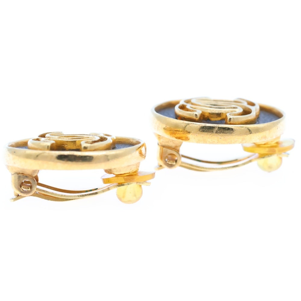 CHANEL(シャネル) ココマーク ラウンド イヤリング イヤーアクセサリー ブラック×ゴールド GP×レザー 01P