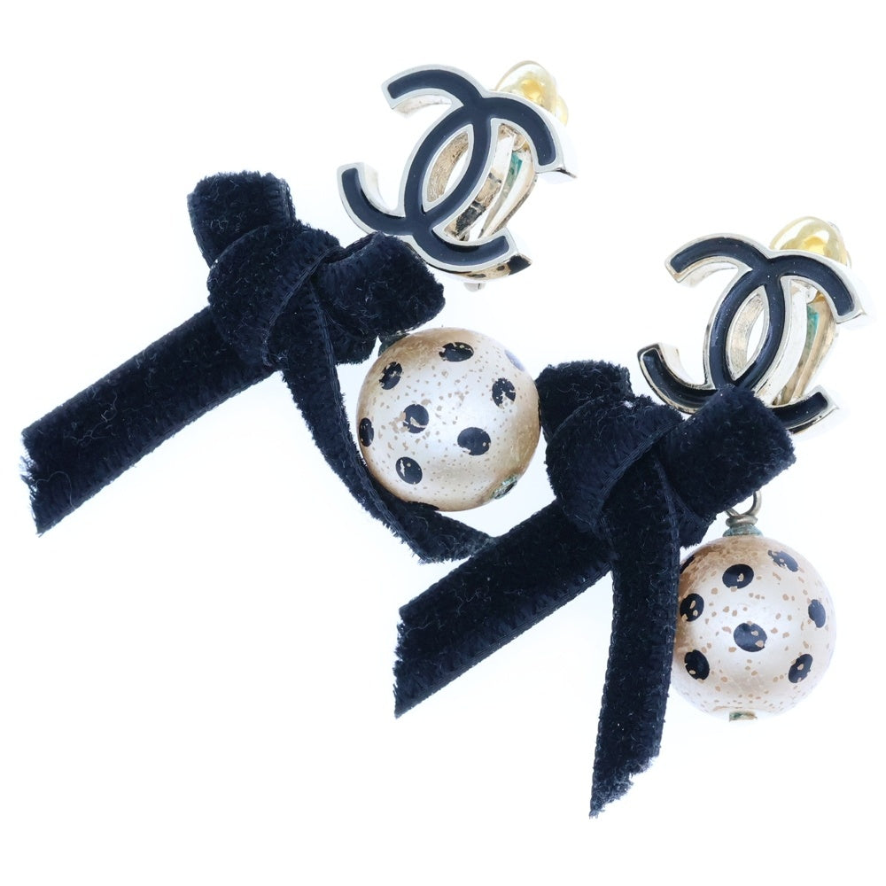 CHANEL(シャネル) ココマーク ドットパール リボン イヤリング イヤーアクセサリー ゴールド×ブラック GP