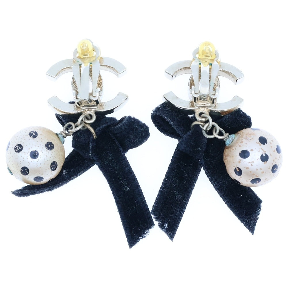 CHANEL(シャネル) ココマーク ドットパール リボン イヤリング イヤーアクセサリー ゴールド×ブラック GP