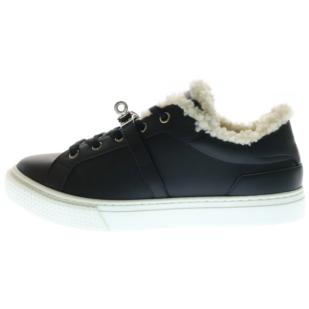 HERMES(エルメス) デイケリーバックル ボア レザーローカットスニーカー ブラック×ホワイト レディース 37.5/24.5cm