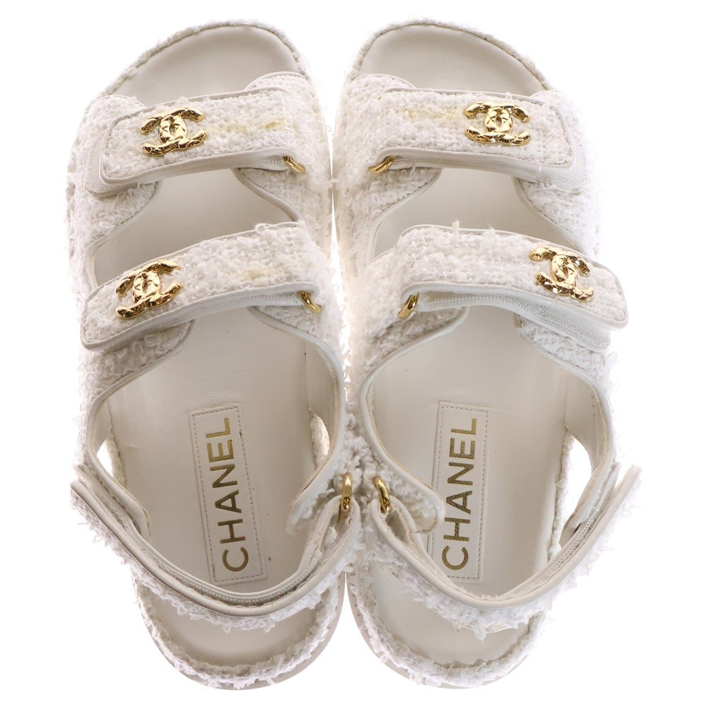 CHANEL(シャネル) ココマーク クロシェ ベルクロ ツイード サンダル ホワイト レディース 36.5