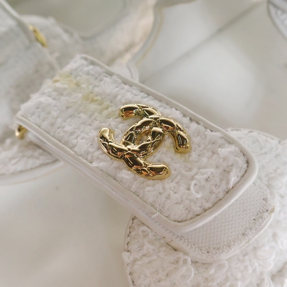 CHANEL(シャネル) ココマーク クロシェ ベルクロ ツイード サンダル ホワイト レディース 36.5