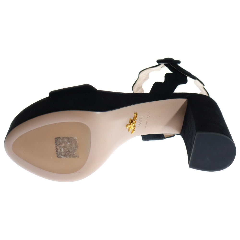 PRADA(プラダ) ヒールサンダル アンクルストラップ ブラック スエード 36 1/2 レディース