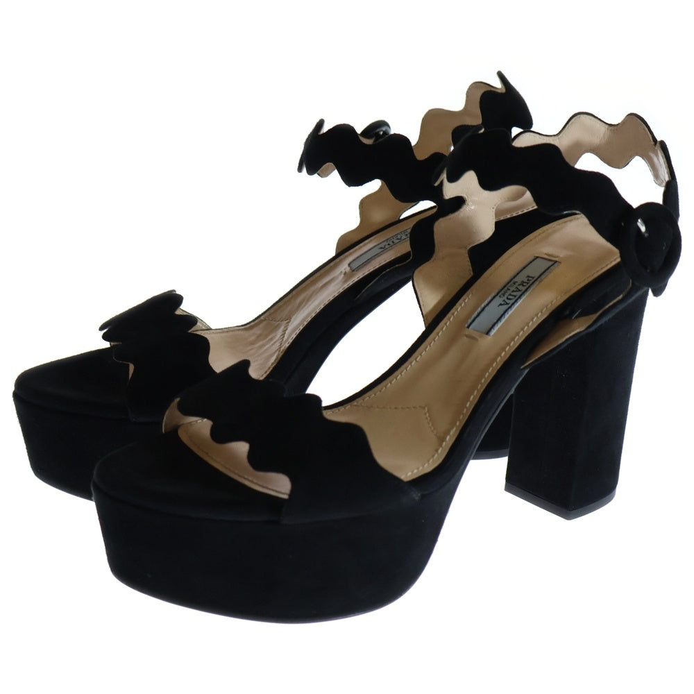PRADA(プラダ) ヒールサンダル アンクルストラップ ブラック スエード 36 1/2 レディース