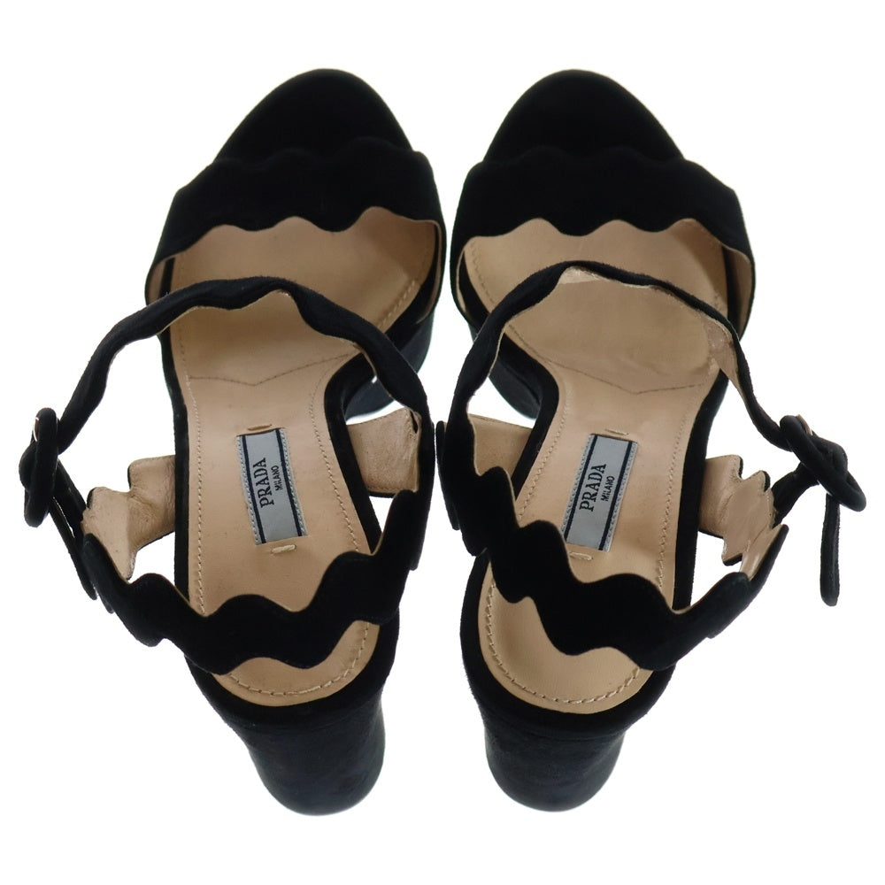 PRADA(プラダ) ヒールサンダル アンクルストラップ ブラック スエード 36 1/2 レディース