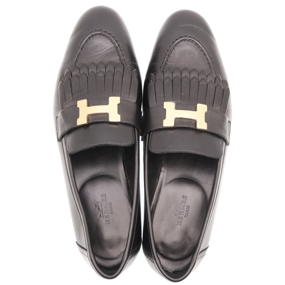 HERMES(エルメス) モカシン ロワイヤル Hロゴバックル レザー タッセルローファー ブラック レディース 37 1/2