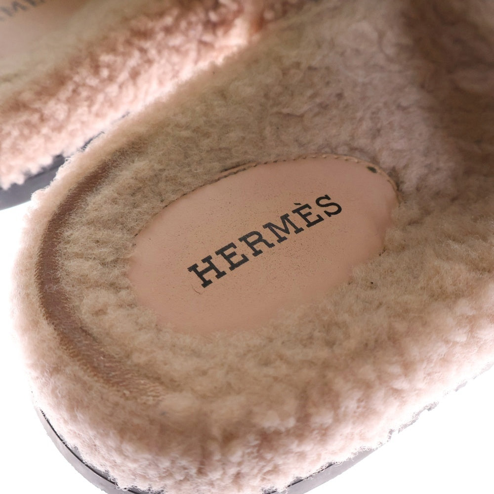 HERMES(エルメス) シプレ ボア ムートン ベルクロ付 Hモチーフ シープスキンサンダル ピンク レディース