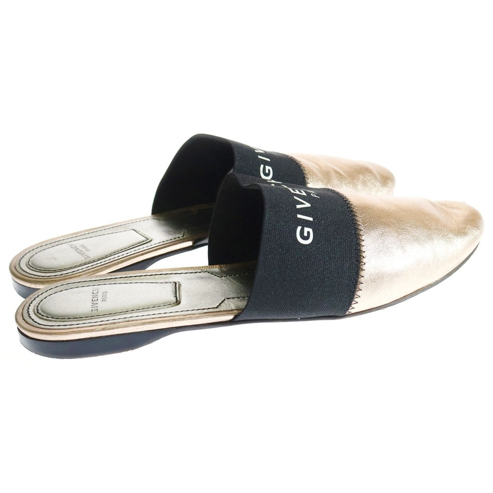GIVENCHY(ジバンシィ) ロゴ サンダル スリッポン フラットミュール ブラック×メタリックベージュ レザー×キャンバス レディース