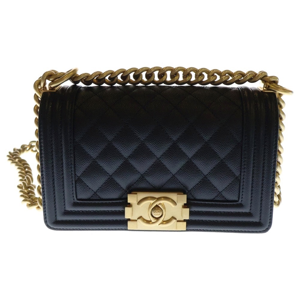 CHANEL(シャネル) ボーイシャネル20 チェーンショルダーバッグ ブラック キャビアスキン ゴールド金具 プレートタイプ A67085