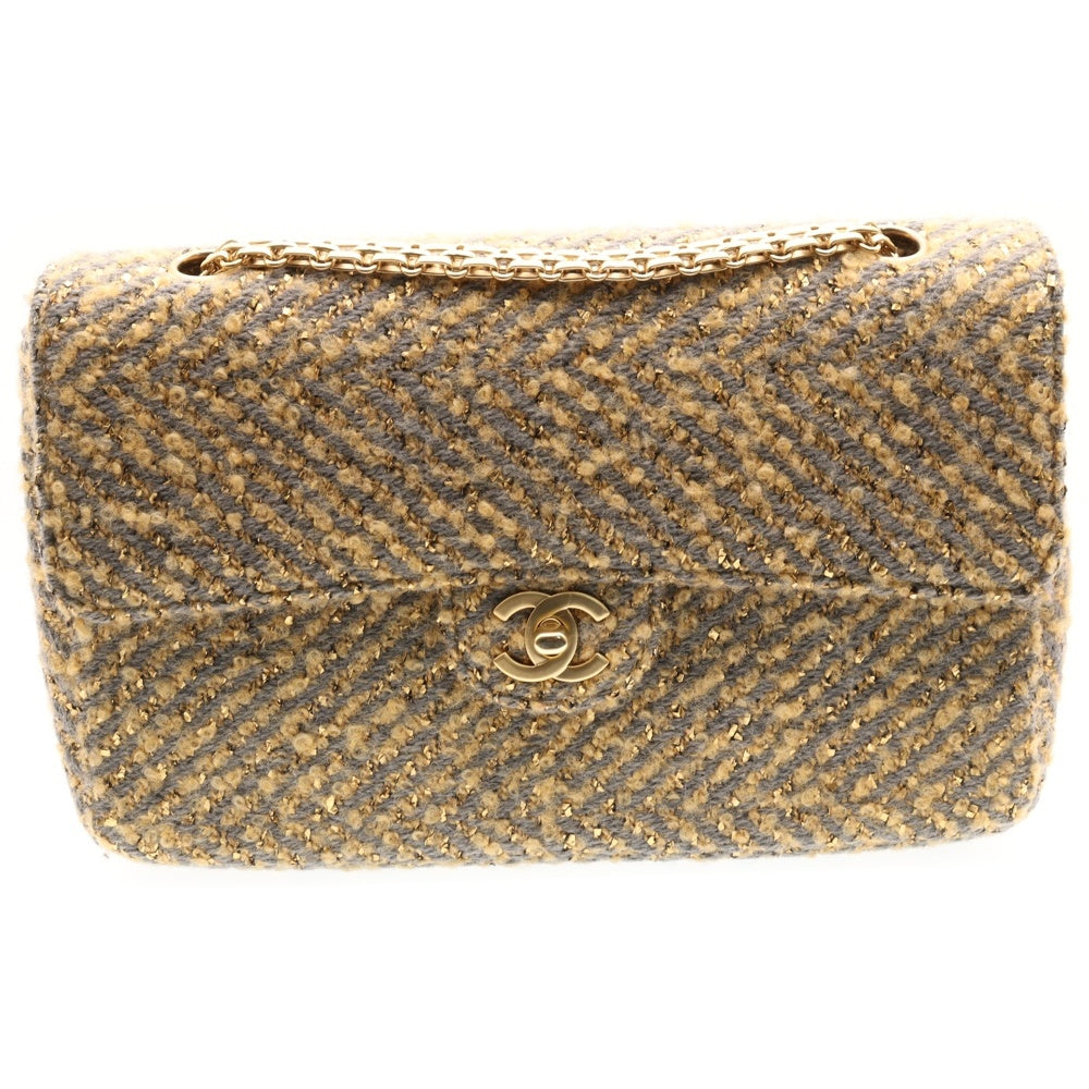 CHANEL(シャネル) マトラッセ25 Wチェーン シングルフラップ ゴールド ツイード GD金具 ショルダーバッグ