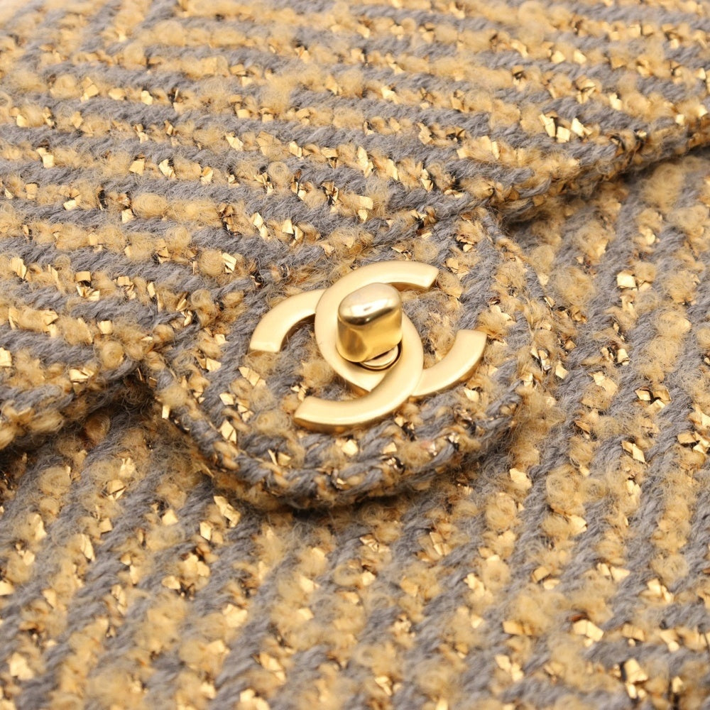 CHANEL(シャネル) マトラッセ25 Wチェーン シングルフラップ ゴールド ツイード GD金具 ショルダーバッグ