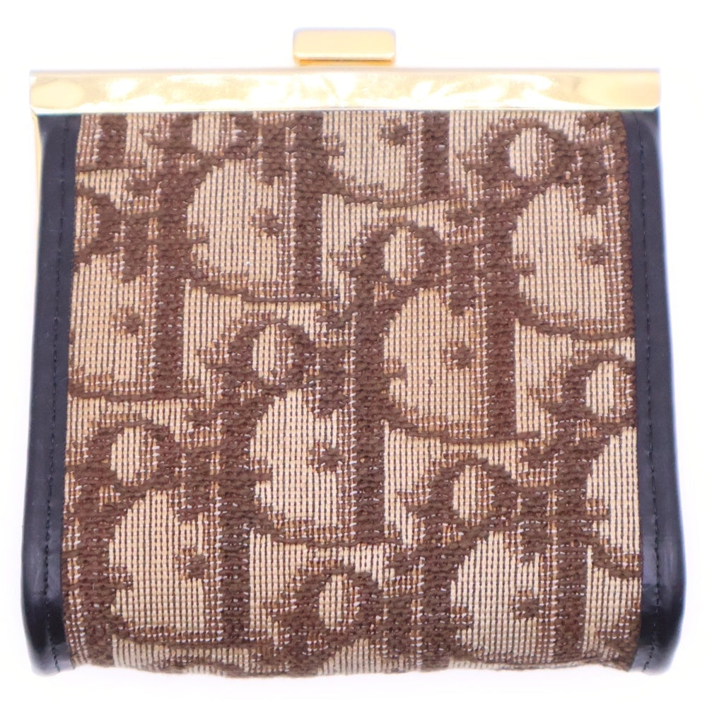 Christian Dior(クリスチャンディオール) トロッター柄 キャンバス レザー がま口 コインケース ブラウン