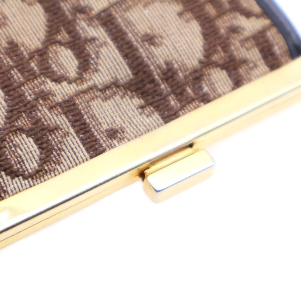 Christian Dior(クリスチャンディオール) トロッター柄 キャンバス レザー がま口 コインケース ブラウン