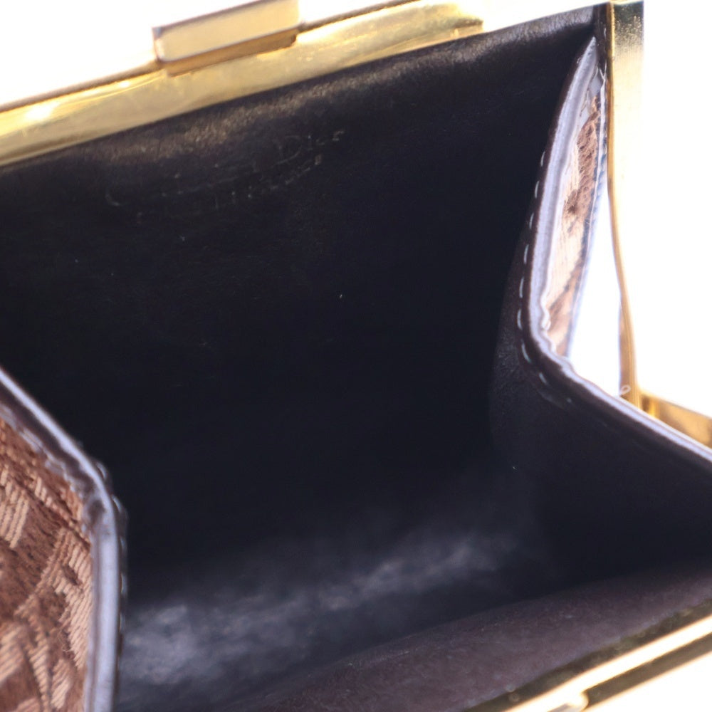 Christian Dior(クリスチャンディオール) トロッター柄 キャンバス レザー がま口 コインケース ブラウン