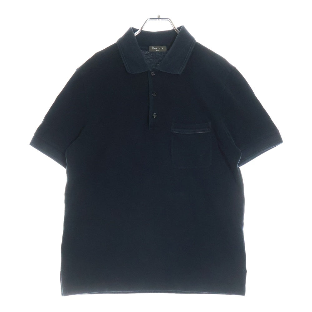 Berluti(ベルルッティ) レザー切替ポケット コットン半袖ポロシャツ ブラック R10JPS01CAET