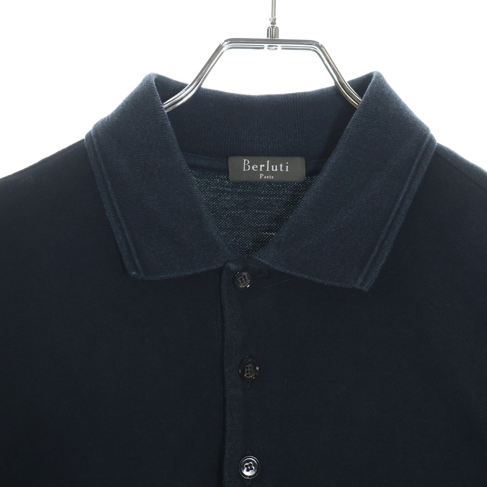 Berluti(ベルルッティ) レザー切替ポケット コットン半袖ポロシャツ ブラック R10JPS01CAET