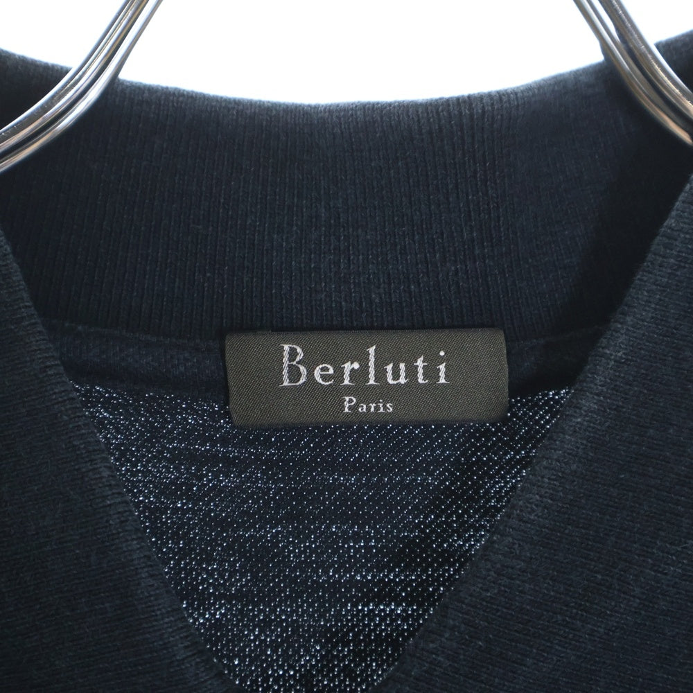 Berluti(ベルルッティ) レザー切替ポケット コットン半袖ポロシャツ ブラック R10JPS01CAET