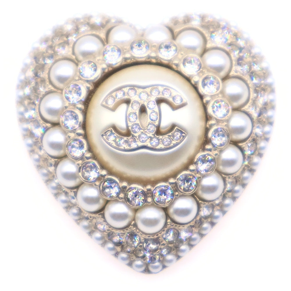 CHANEL(シャネル) ココマーク ハート ブローチ バッジ GP×ラインストーン×フェイクパール ゴールド L22B