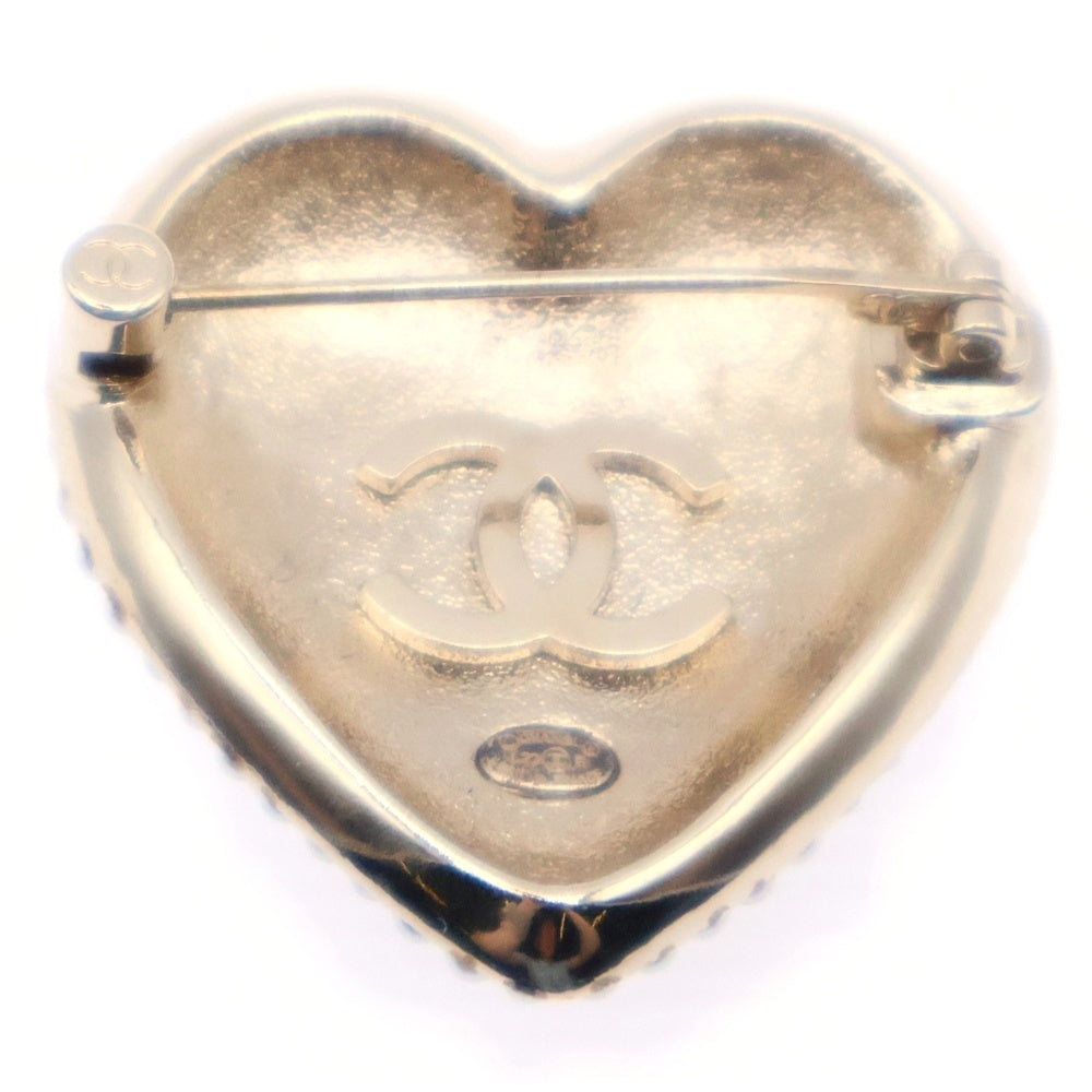 CHANEL(シャネル) ココマーク ハート ブローチ バッジ GP×ラインストーン×フェイクパール ゴールド L22B