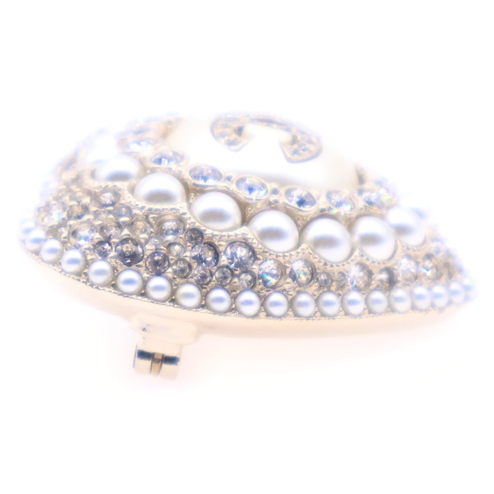 CHANEL(シャネル) ココマーク ハート ブローチ バッジ GP×ラインストーン×フェイクパール ゴールド L22B