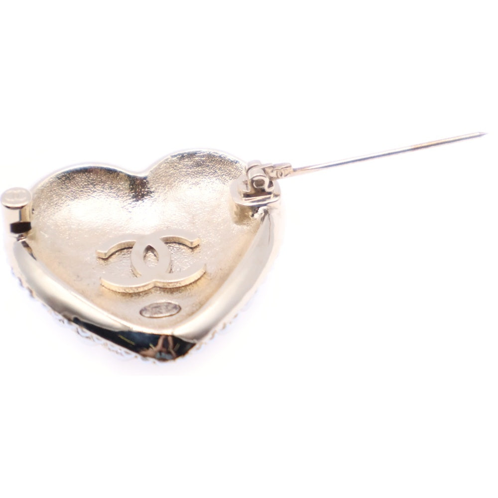 CHANEL(シャネル) ココマーク ハート ブローチ バッジ GP×ラインストーン×フェイクパール ゴールド L22B