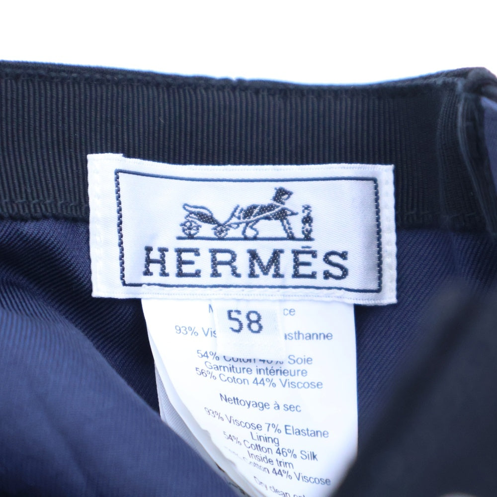 HERMES(エルメス) セリエ ビスコース コットン ワンポイントロゴプレート 6パネル ベースボールキャップ 帽子 ブラック/シルバー