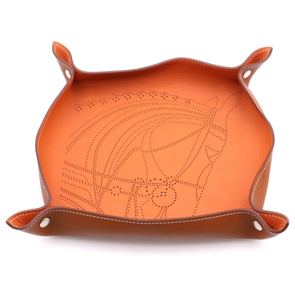 HERMES(エルメス) ヴィドポッシュトレー 馬柄 パンチングレザー アクセサリートレイ 小物入れ ブラウン