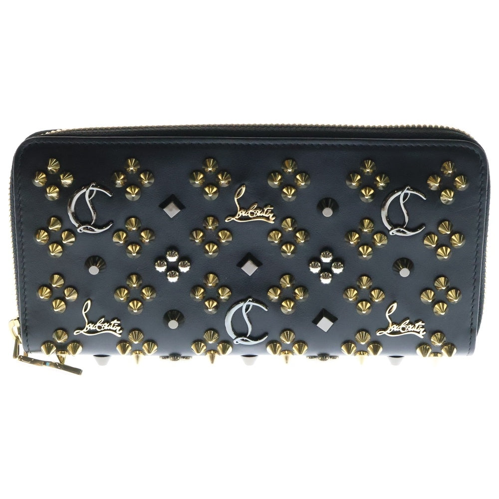 CHRISTIAN LOUBOUTIN(クリスチャンルブタン) パネトーネ スタッズ ラウンドファスナー ロングウォレット 長財布 カードケース ブラック ゴールド金具 レザー