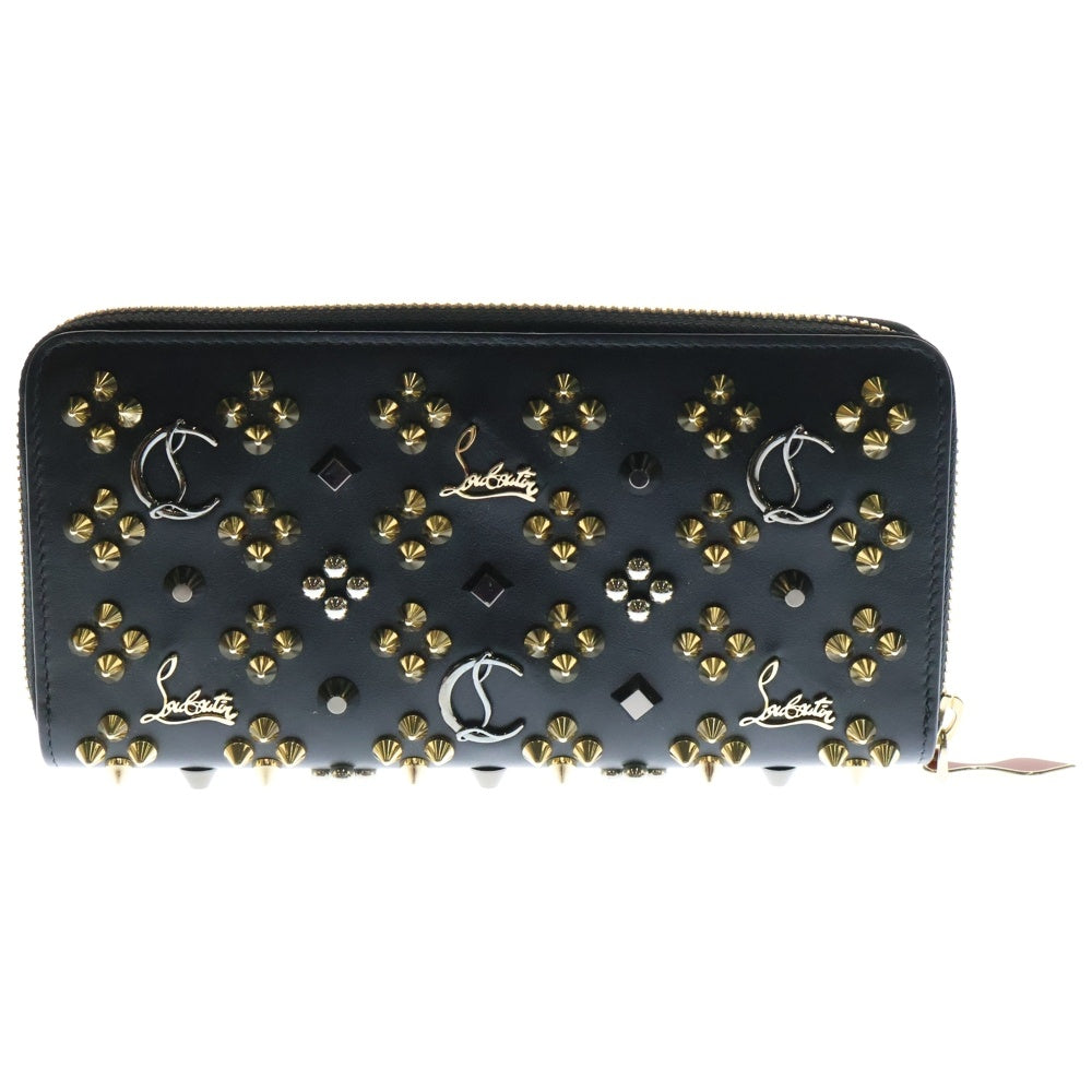CHRISTIAN LOUBOUTIN(クリスチャンルブタン) パネトーネ スタッズ ラウンドファスナー ロングウォレット 長財布 カードケース ブラック ゴールド金具 レザー