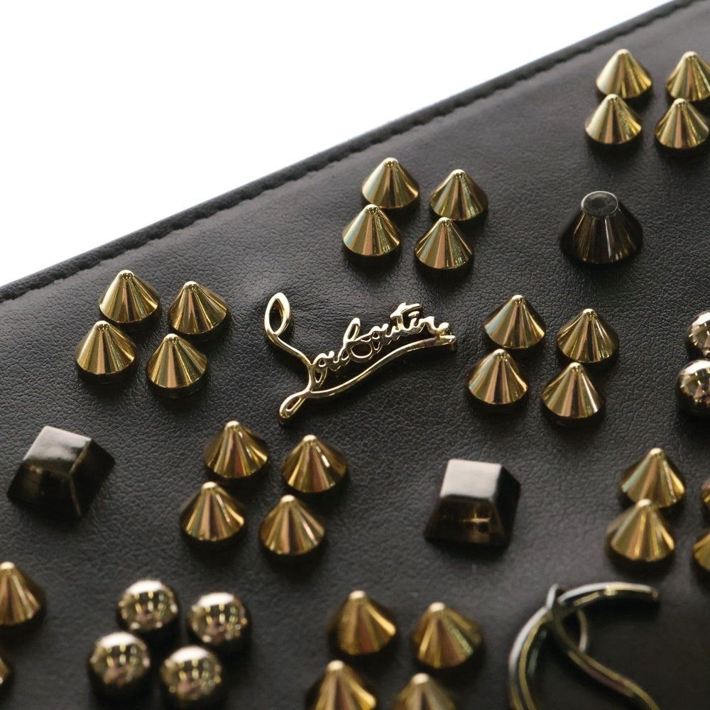 CHRISTIAN LOUBOUTIN(クリスチャンルブタン) パネトーネ スタッズ ラウンドファスナー ロングウォレット 長財布 カードケース ブラック ゴールド金具 レザー