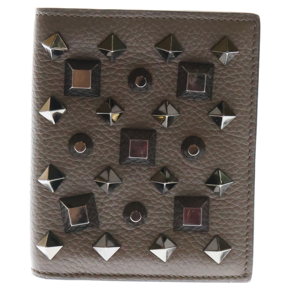 CHRISTIAN LOUBOUTIN(クリスチャンルブタン) パネトーネ スタッズ 二つ折り財布 コンパクトウォレット コインケース グレージュ×レザー